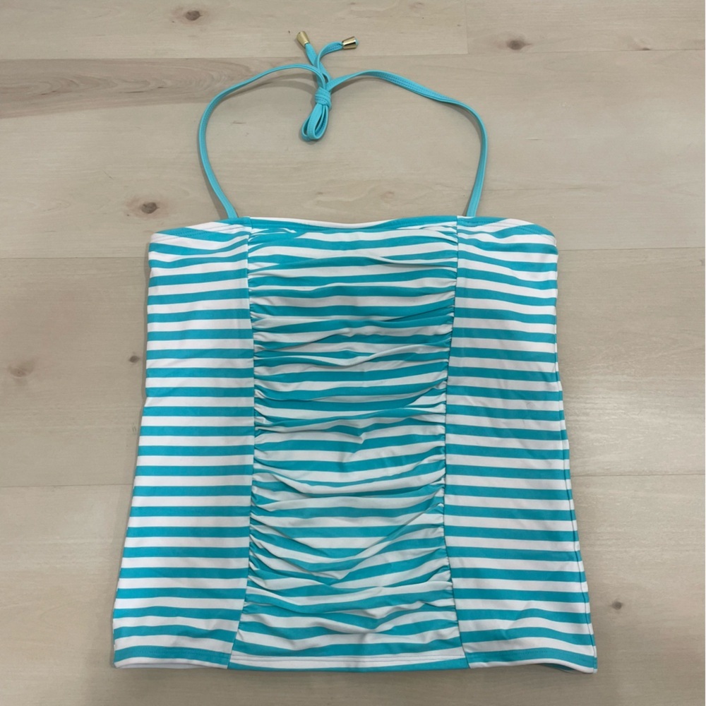 NWT Lime Ricki Women's XL Teal & White Stripes Halter Ruching Swimsuit Swim